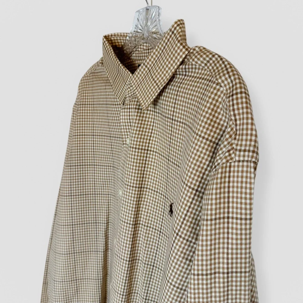NWT Polo by Ralph Lauren Size XL Brown Plaid Button Shirt Leather Elbow Patches